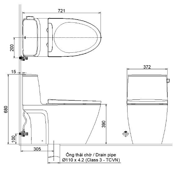 Bàn cầu một khối AC-912VN Kỹ thuật xả rửa vành Rim Hygiene kiểu mới - Vật liệu xây dựng Big H