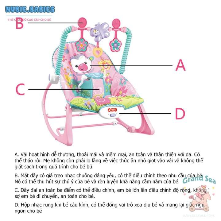 Ghế rung nhún cho bé sơ sinh cao cấp Nubie tặng mùng che muỗi