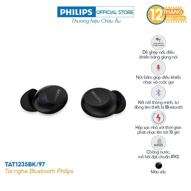 Tai nghe Philips Bluetooth Có Bass TAT1235BK/00- Màu đen - Hàng chính hãng