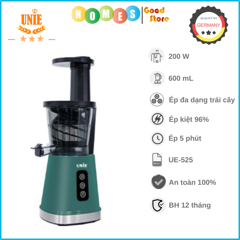 Máy Ép Trái Cây, Máy Ép Chậm Mini UNIE UE-525 Tiêu Chuẩn Đức Dung Tích 600 ML Công Suất 200W - Hàng Chính Hãng