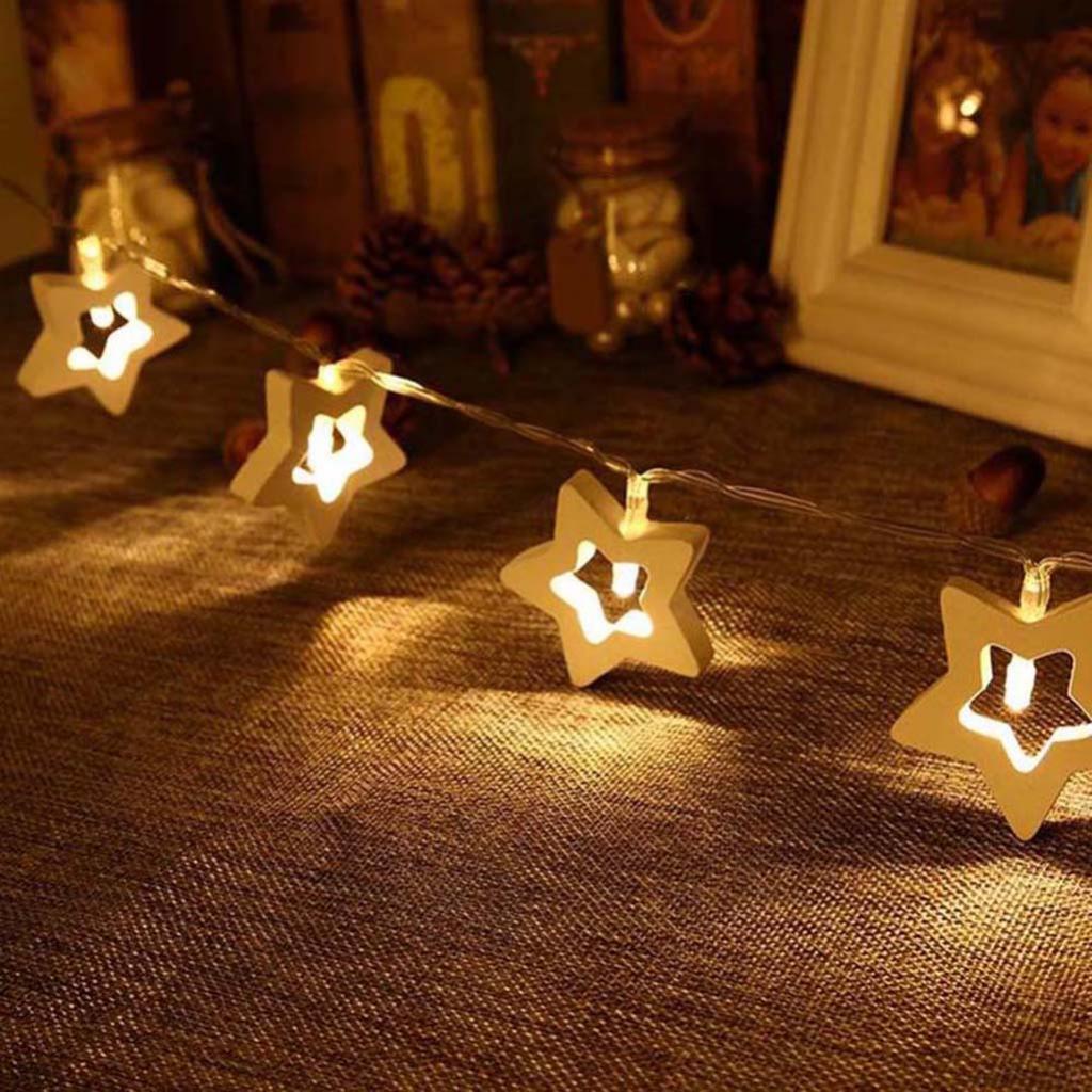 Đèn trang trí Giáng sinh Ngôi sao bằng gỗ 10 đèn LED Quà tặng Đèn dây Xmas