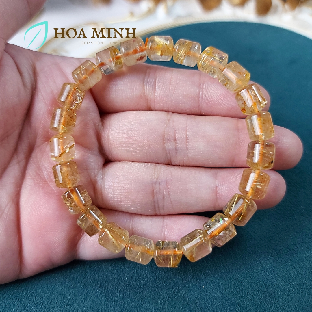 Vòng tay đá Thạch Anh Tóc Vàng tự nhiên VVIP kiểu lu thống size 7.5x8 li phong cách đẳng cấp, sang trọng