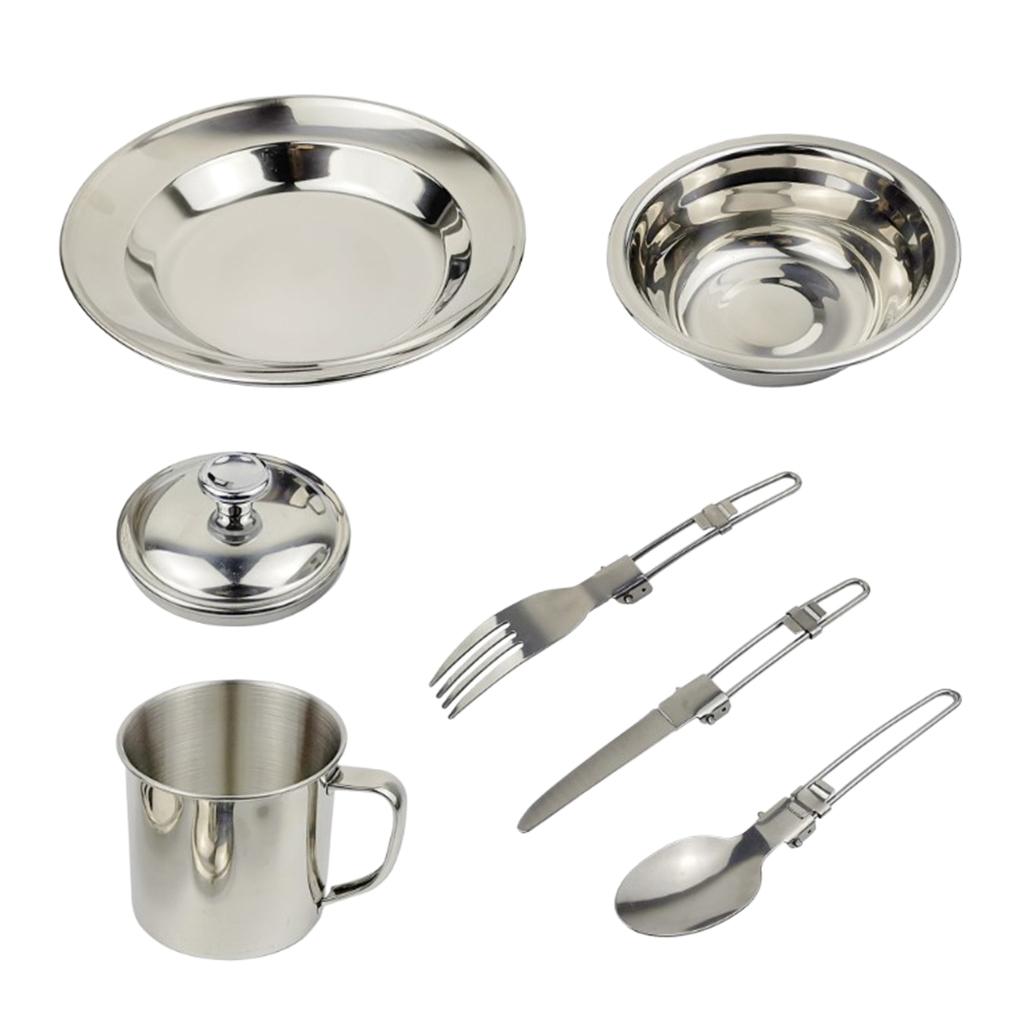 6 in 1 Outdoor Portable Tableware with Bowl Plate Cup for Camping Hiking
