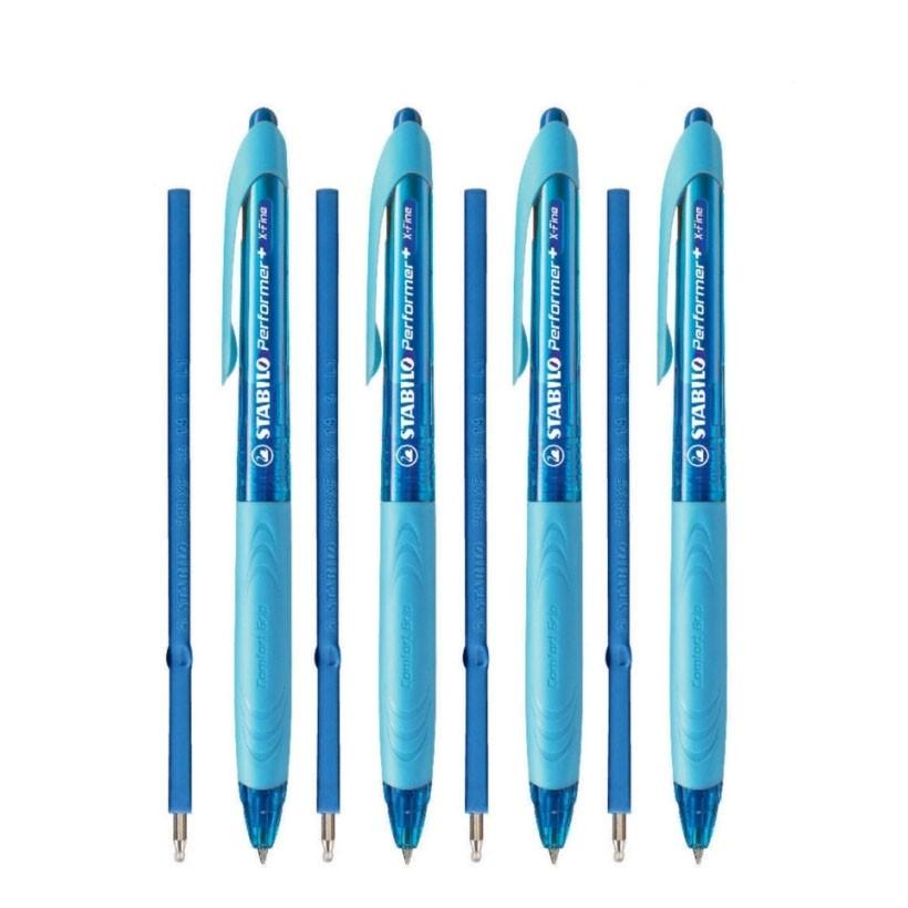 Bộ 4 bút bi STABILO Performer+ 328XF xanh + 4 ruột xanh (BP328XFU-C4R)