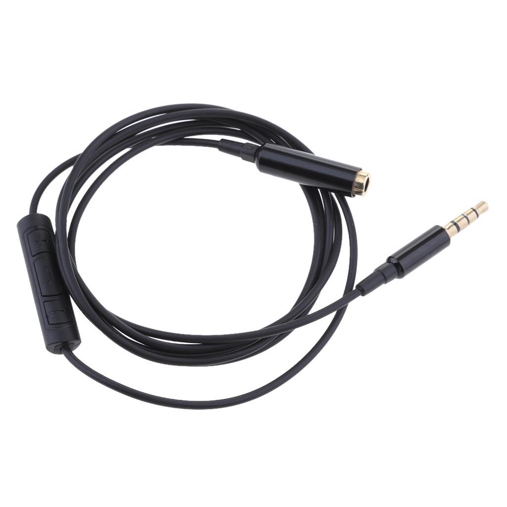 2x 3.5mm Male to Female Stereo with Remote & Mic Audio Cable Wire 1.2m Black