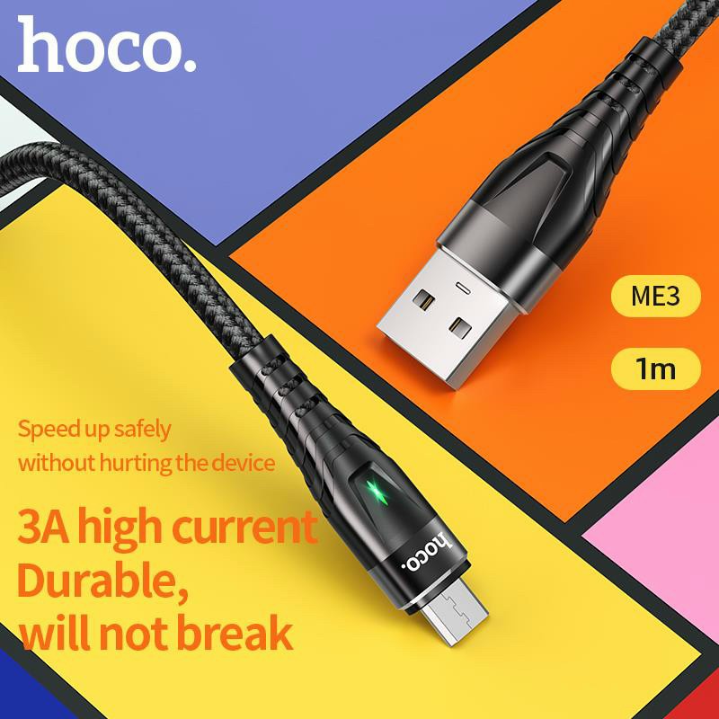 Cáp Sạc Nhanh Hoco Me3 3A Cổng Micro Có Đèn Led - Hàng Chính Hãng