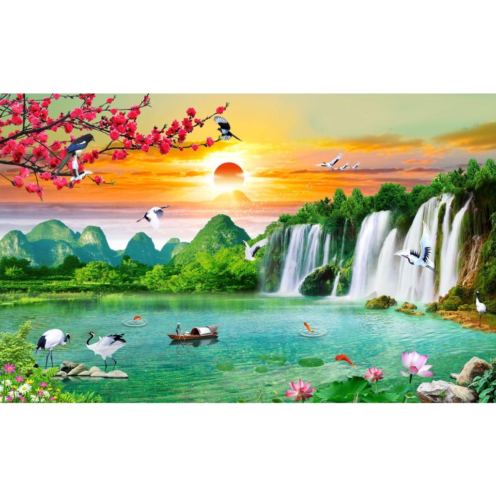 Tranh phong thủy - Sơn thủy hữu tình - thủy mặc in decal PP