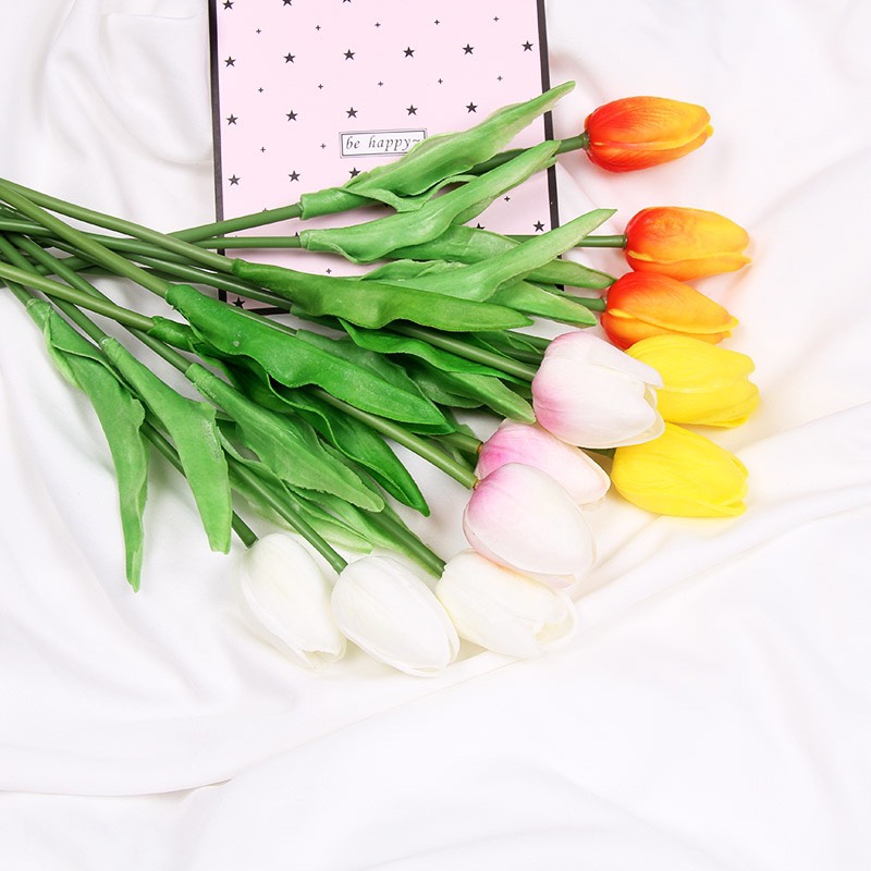 (Rẻ Vô Địch) Hoa Tulip Lá Xanh Đạo Cụ Chụp Ảnh Trang Trí