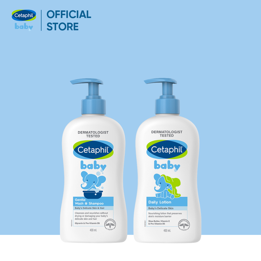 Combo Sữa tắm gội dịu lành Cetaphil Baby Gentle Wash & Shampoo 400ml + Sữa dưỡng thể dịu lành Cetaphil Baby Lotion 400ml