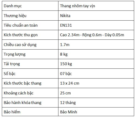 Thang nhôm tay vịn khung INOX Nikita NKT-IN07