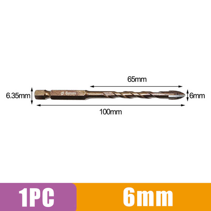 Mũi khoan đa năng 4 cạnh đầu lục giác 6-12mm, khoan kính, khoan thủy tinh, khoan gạch, khoan sắt