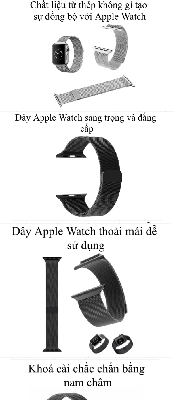 Dây đeo cho Apple Watch Milanese Loop Size màn hình 38mm và 40mm - Mọi series