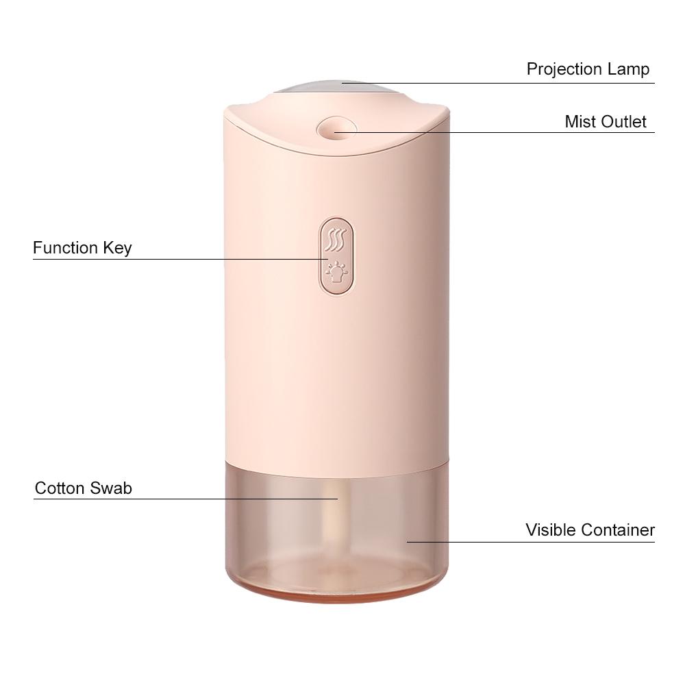 Projection Humidifier with Color Lamp USB Rechargeable Vehicle Humidifier with Night Light White
