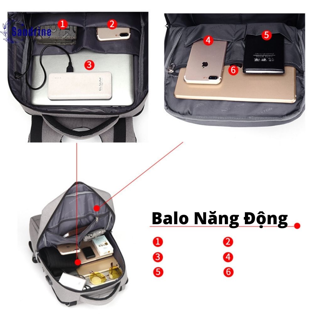 Balo Nam Đựng Laptop Kiểu Dáng Thanh Lịch Phong Cách Năng Động - Tặng Cổng Và Cáp Nối Sạc Điện Thoại Tiện Lợi