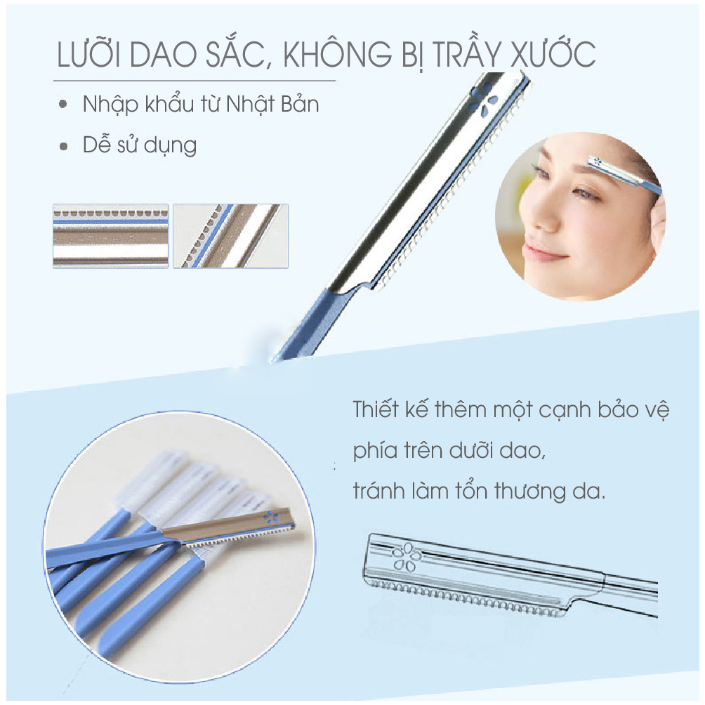 Dao cạo lông mày cao cấp Nhật Disposable BTM-5F1 bộ 5 chiếc (màu hồng)