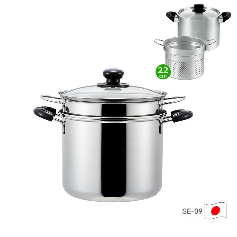 Bộ nồi xửng hấp inox Tsubame 6.4 lít thân & nắp, nồi lót bằng inox cao cấp - hàng nội địa Nhật Bản