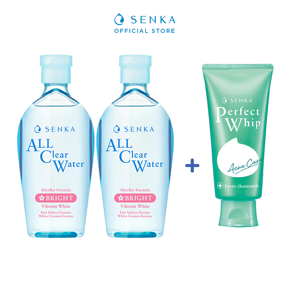 [MUA 2 TẶNG 1] Combo 2 Nước tẩy trang SENKA A.L.L. CLEAR WATER Micellar Formula White 230ml TẶNG 1 Sữa rửa mặt hỗ trợ trị mụn Senka Perfect Whip Acne Care 100g