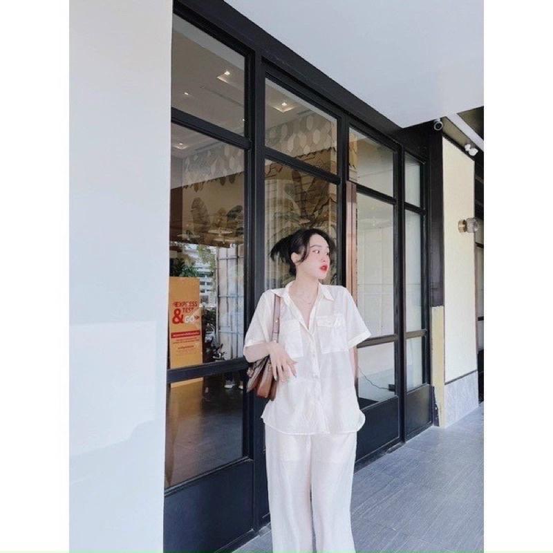 Sét bộ đũi trắng dài tay nắp túi - SHOP HASCOO DD