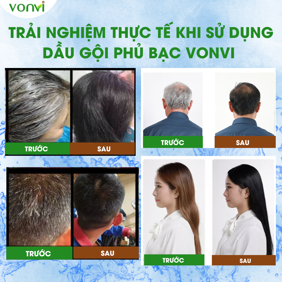 Dầu gội phủ bạc VONVI giúp tóc đen tự nhiên bóng rạng sau 10 phút với thiết kế lược chải đen tóc thông minh, không xót, không làm đen da đầu 200 ml