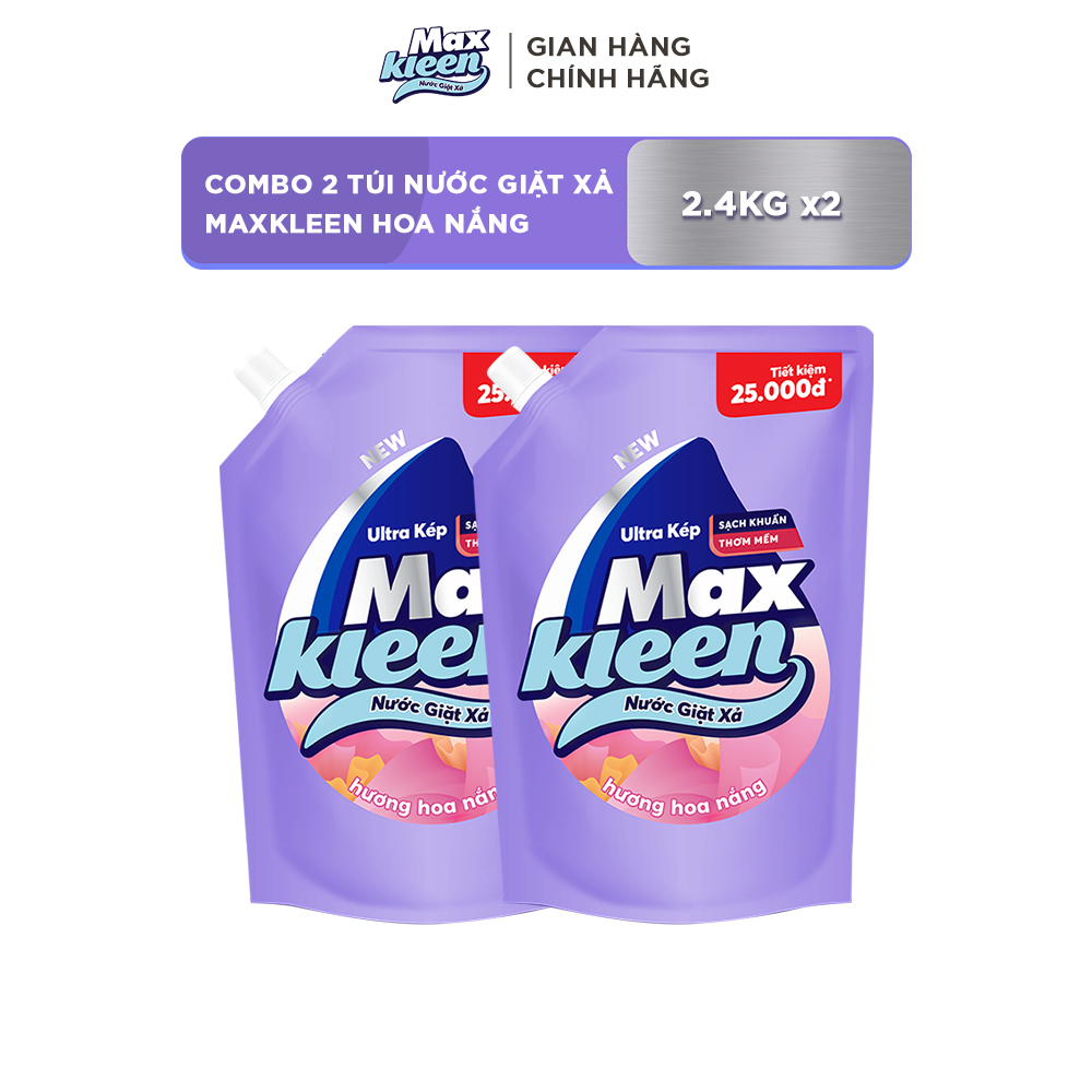 Combo 2 Túi Nước Giặt Xả Maxkleen Hương Hoa Nắng (2.4kg/túi)