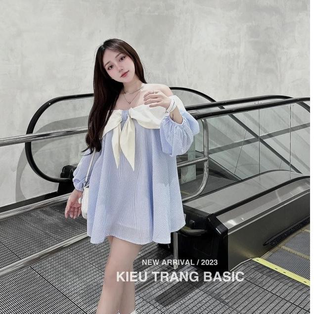 Đầm tiểu thư,Đầm babydoll, áo tay bồng siêu bánh bèo có nơ trước ngực Trendy Clothing