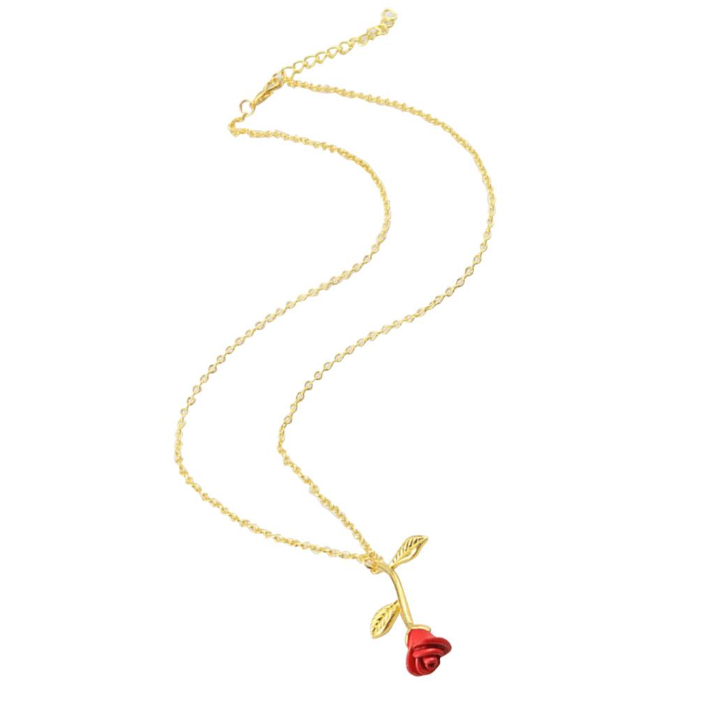 Flower Pendant Necklace Red Rose Statement Necklace for Women Girls