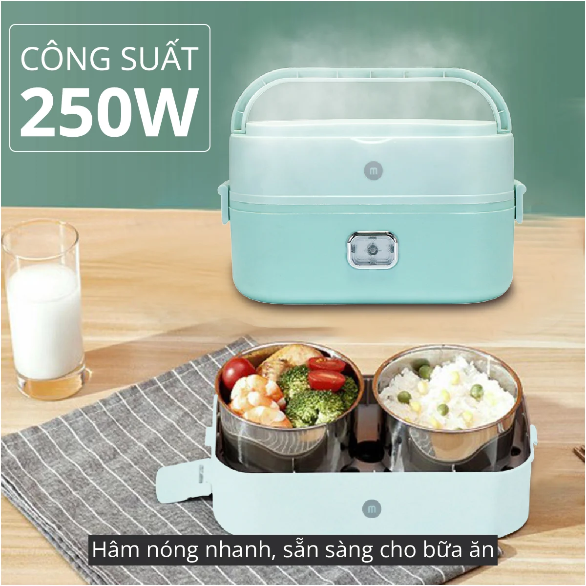 Hộp Hâm Cơm, Thức Ăn 2 tầng Mishio MK317 inox 304 - Hàng chính hãng