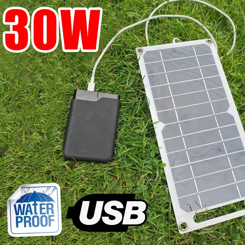 Bảng điều khiển năng lượng mặt trời di động 30W Tấm năng lượng mặt trời 5V với USB Sạc an toàn Ổn định Bộ sạc pin cho Power Bank Phone Cắm trại ngoài trời Màu sắc: 30W 300mmx145mm