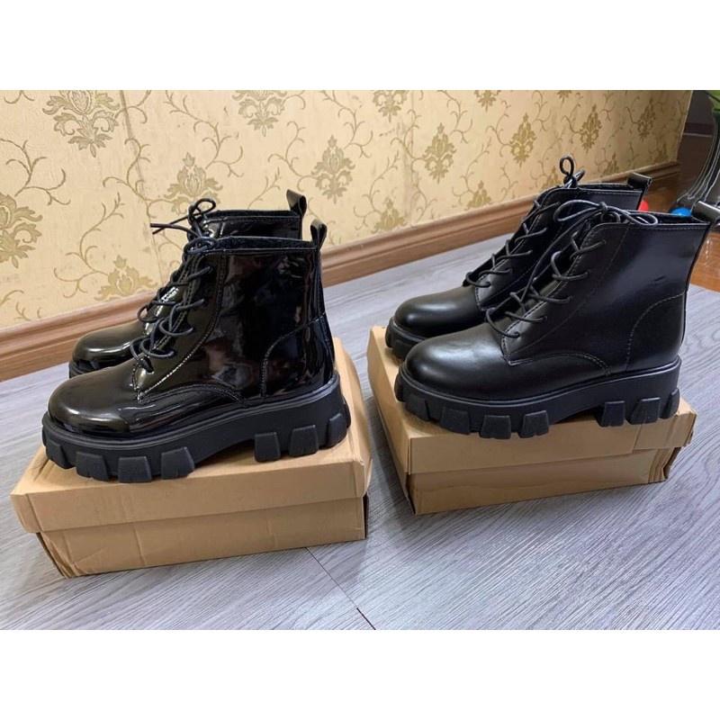 Giày bốt nữ chiến binh cao cổ đế độn buộc dây đơn giản cá tính siêu đẹp, boot nữ mẫu mới hot trend đi học QD