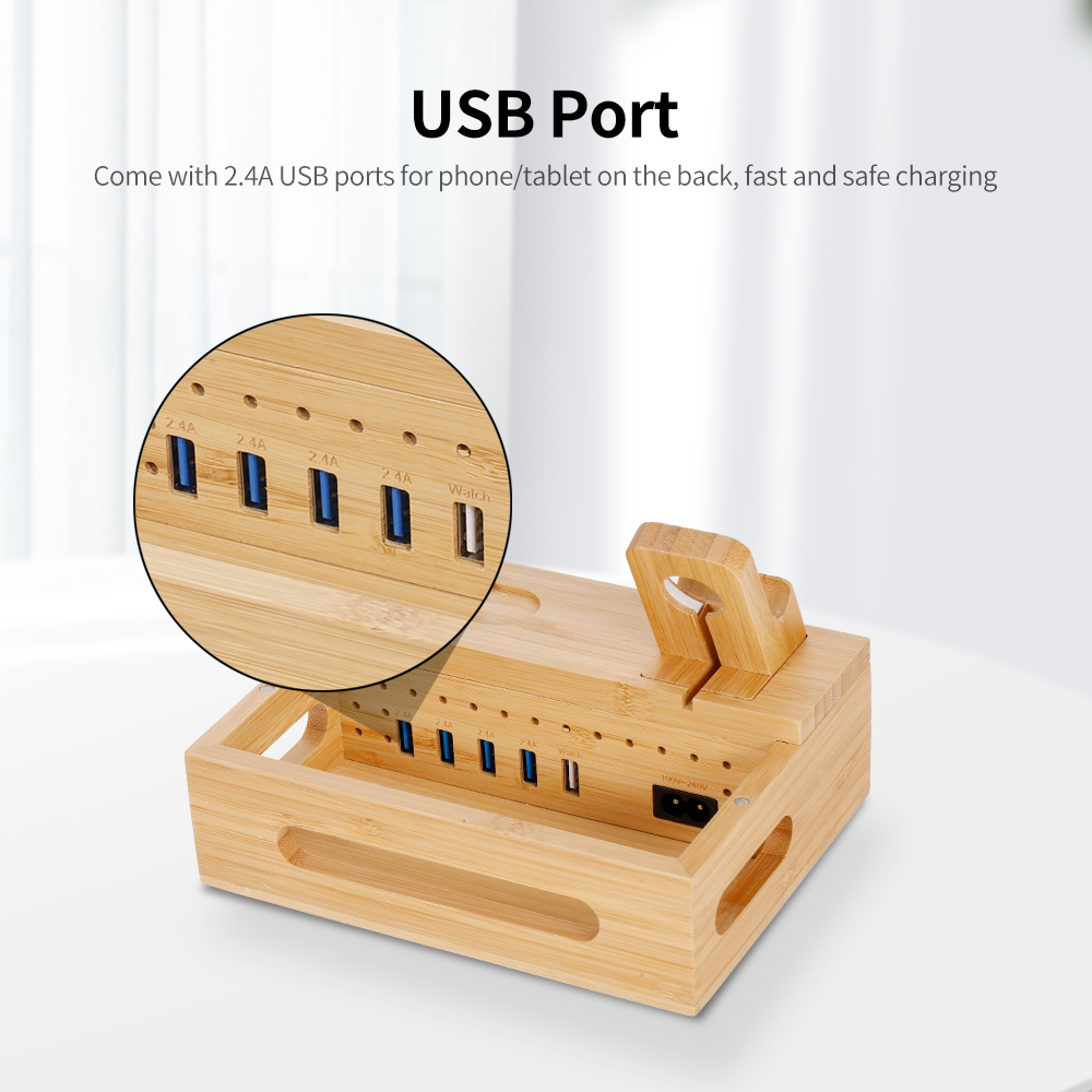 Giá đỡ máy tính để bàn 3 trong 1 bằng tre cho điện thoại di động máy tính bảng  iPad Apple Watch Airpods