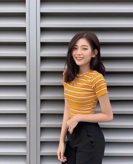 Áo kiểu croptop SỌC cut-out