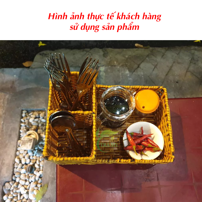 Khay Đựng Muỗng Đũa Hũ Gia Vị Chữ Nhật Sợi Nhựa Mây, Khay Chữ Nhật Ống Đũa Muỗng Giả Mây Dành Cho Quán Ăn Và Gia Đình.