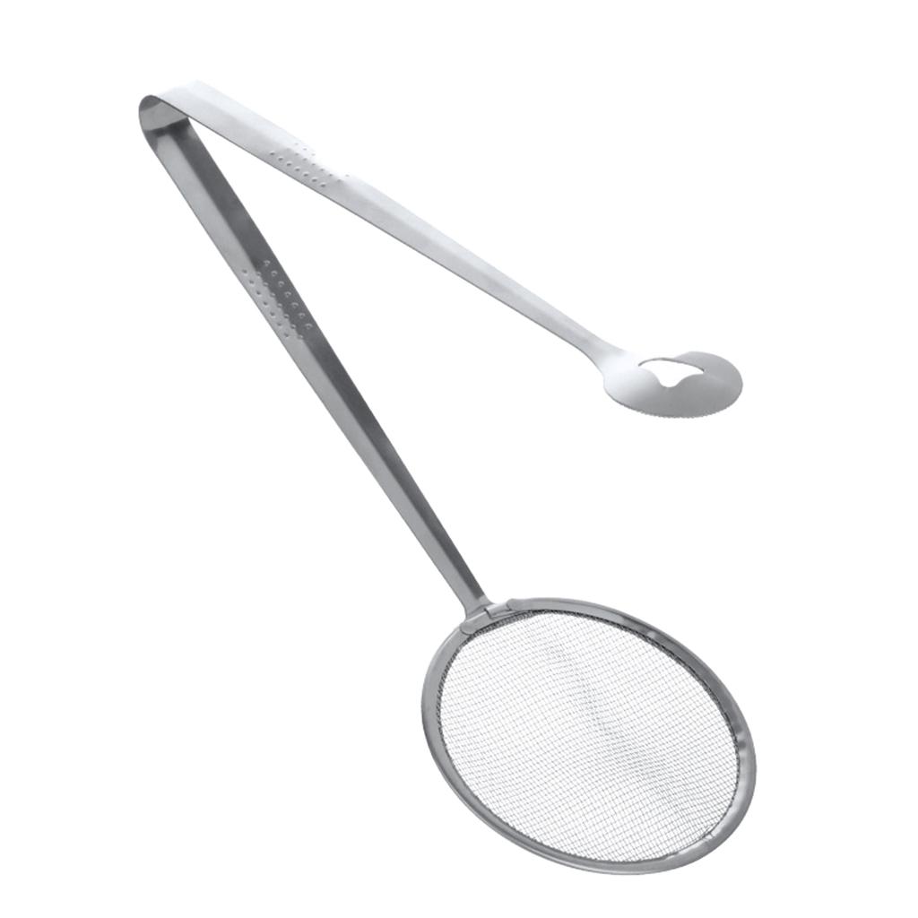 Stainless Steel Fine Mesh Strainer Oil-Frying Filter Spoon Ladle Colander Clip Skimmer for Fried Food, Salad, BBQ Multi-functional Kitchen Tool 2 in 1
