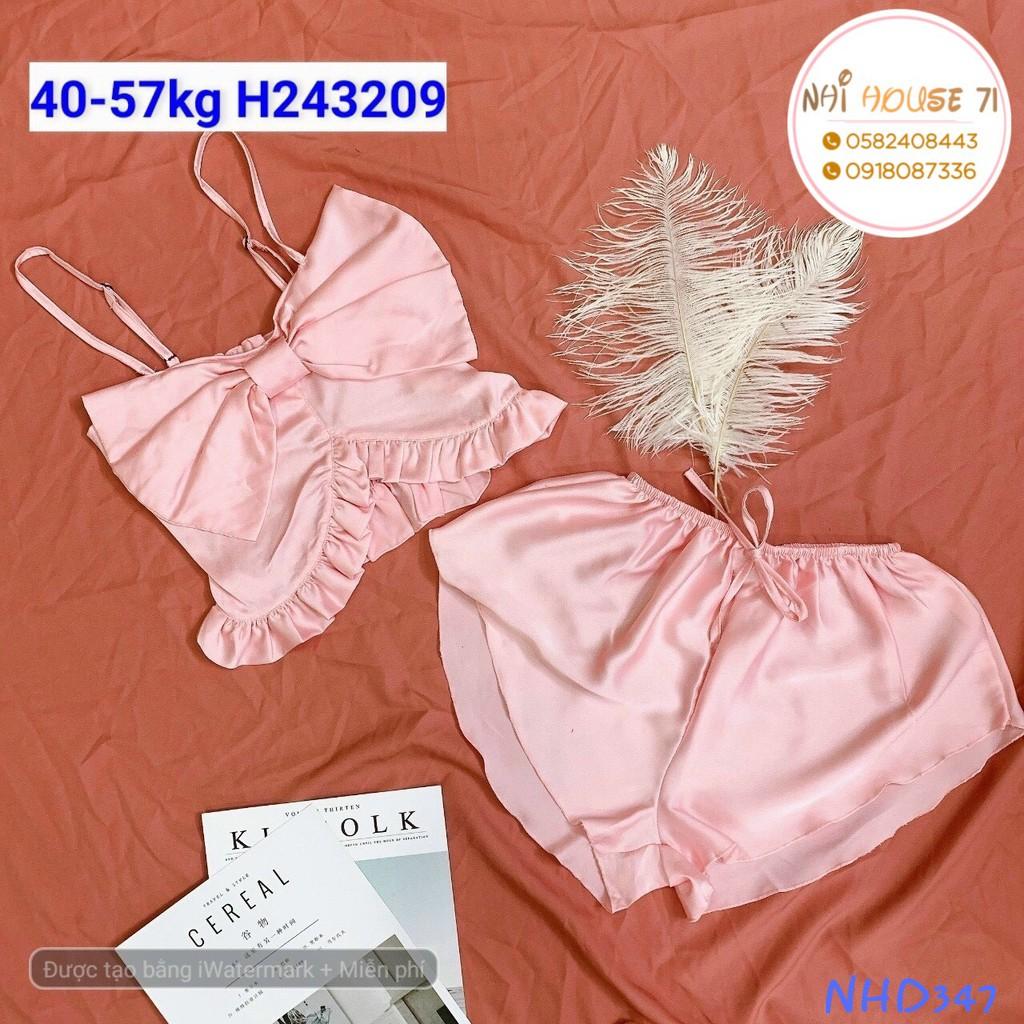 BỘ NGŨ 2 DÂY NHIHOUSE71 ÁO CROPTOP NƠ NGỰC QUẦN ĐÙI LƯNG THUN CHẤT LỤA SATIN SIÊU CUTE FREESIZE 45-57 KG