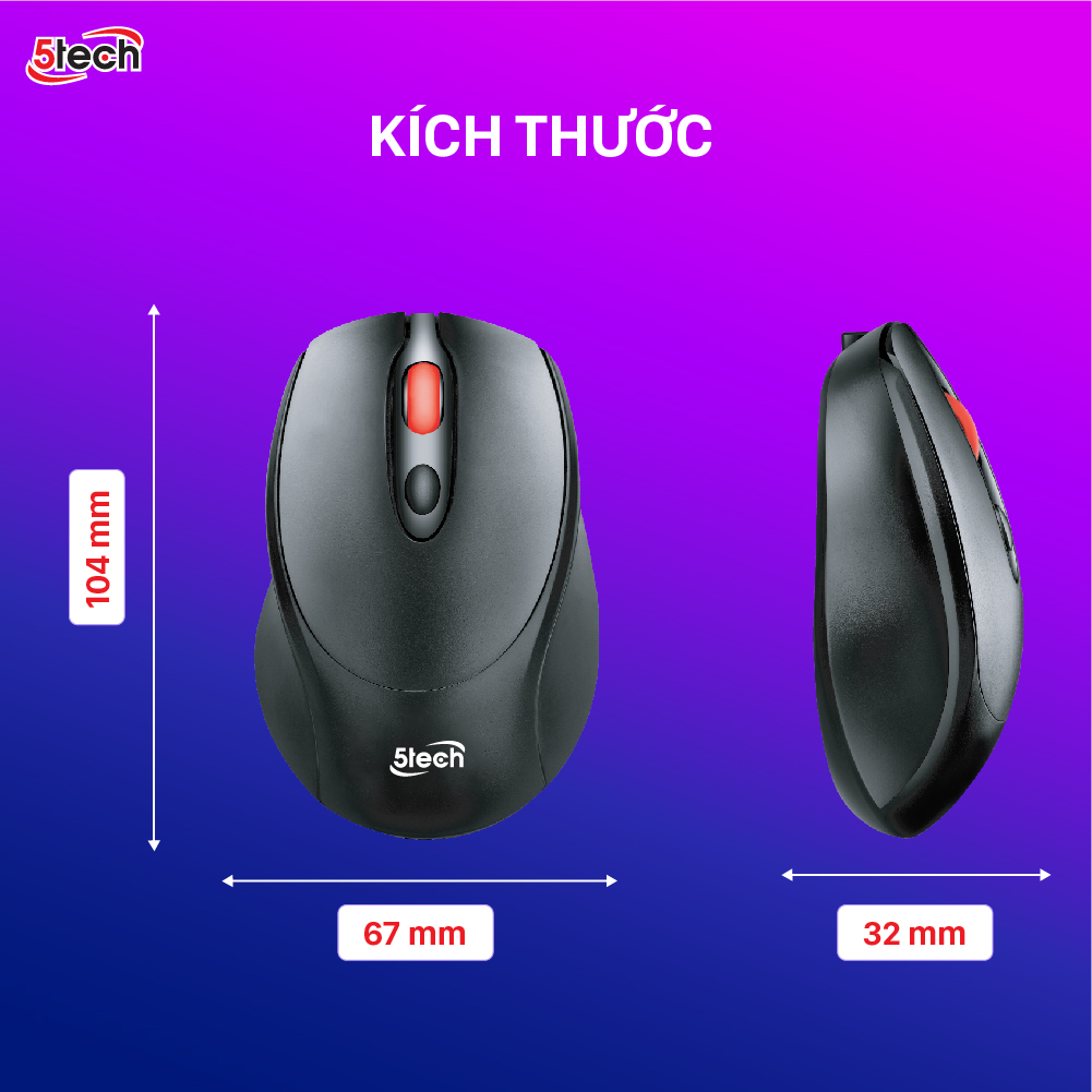 Chuột không dây 5TECH, chuột gaming wireless 2.4Ghz chuột quang sạc pin siêu nhạy cho máy tính, laptop,chất liệu nhựa ABS cao cấp hàng chính hãng