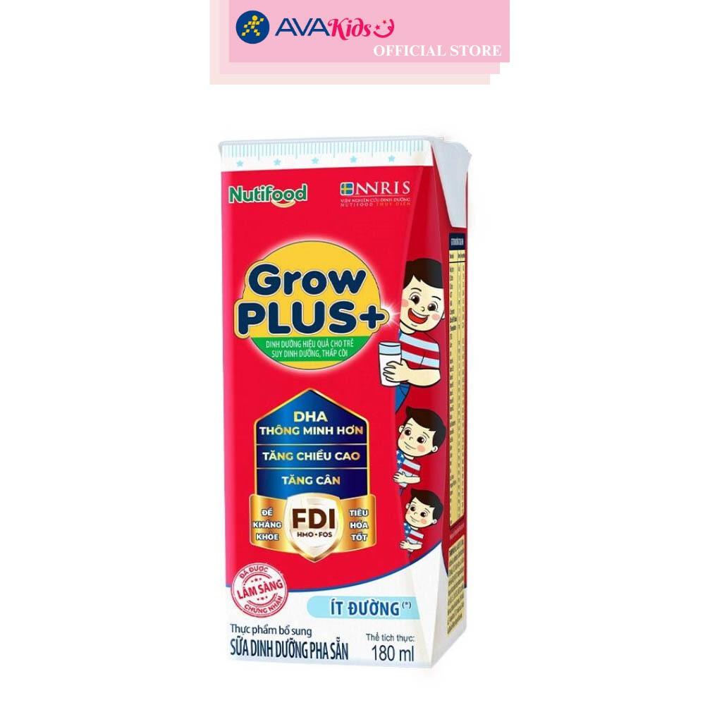 Thùng 48 hộp sữa pha sẵn Nutifood GrowPLUS+ đỏ ít đường hương vani 180 ml cho trẻ suy dinh dưỡng, thấp còi (từ 1 tuổi)