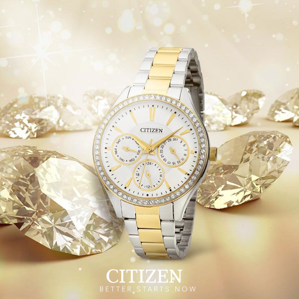 Đồng Hồ Nữ Citizen Đính Đá Swarovski Dây Thép Không Gỉ ED8164-59A - Mặt Trắng