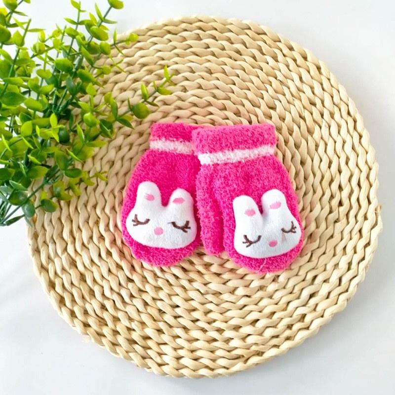 Bao tay bé trai bé gái tất gang tay cài thỏ đáng yêu cho bé