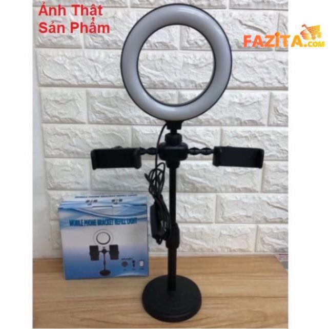 Giá Đỡ 2 Điện Thoại Có Đèn Led LiveStream, Kẹp Điện Thoại Để Bàn Quay Video Tiktok Có Đèn Led 3 Màu