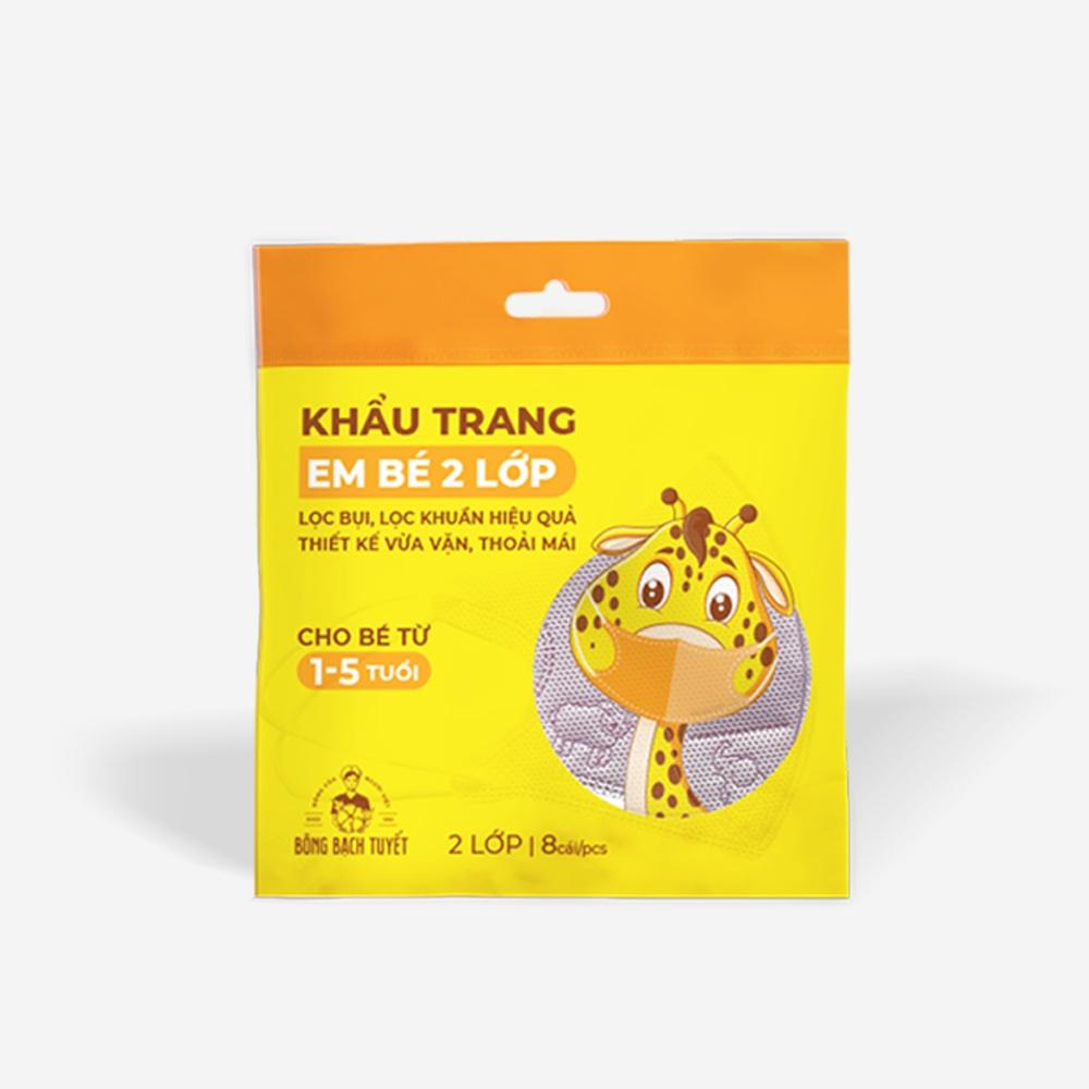 Khẩu trang Bông Bạch Tuyết Trẻ Em bé 2 lớp 1 - 5 tuổi (8 cái/gói)