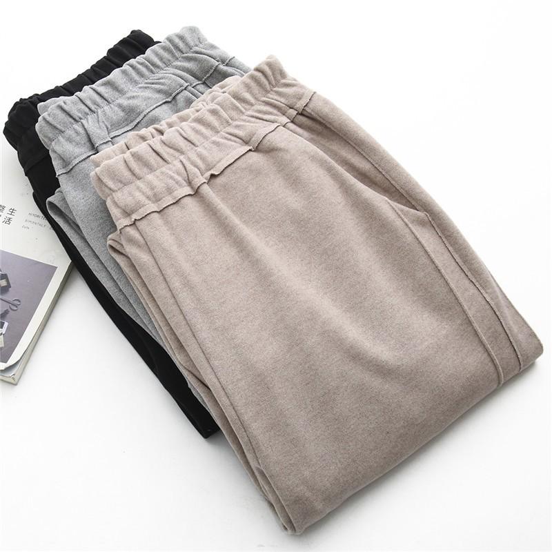Quần baggy dạ cạp chun đáp sườn hai màu đen - be Q80 RumHana