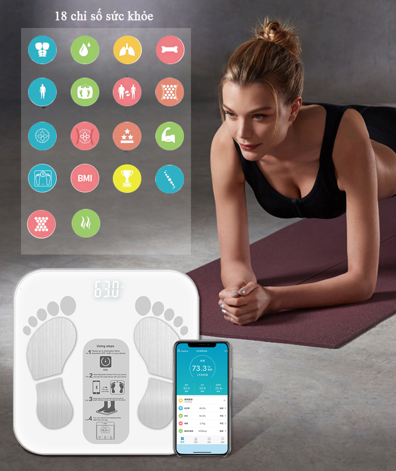 Cân Điện Tử Sức Khỏe Thông Minh Digital Body Fat Scale 2020 Phân Tích Lượng Mỡ...Sử Dụng App Tiếng Việt