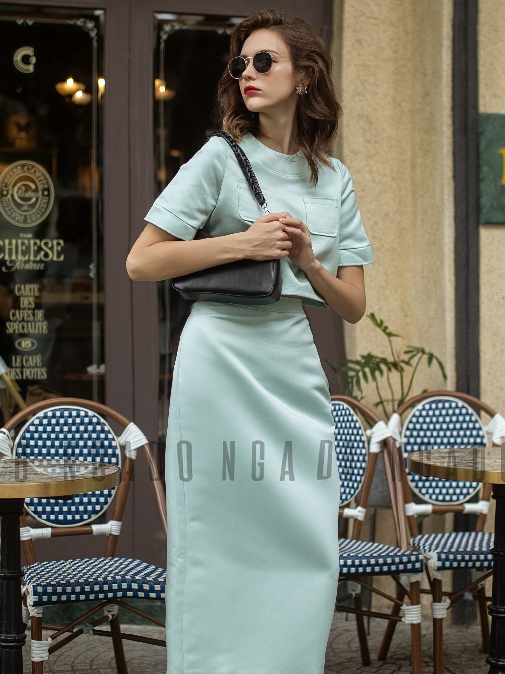 Set áo váy xanh mint NGADO , váy nữ , set đồ nữ , Set áo chân váy