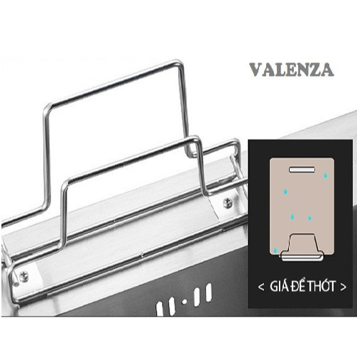 Combo chậu rửa bát 3 hố Valenza sus304 10048 cài dao thớt, vòi rửa bát nóng lạnh inox Valenza sus304 cổ điển, rổ inox đa năng, bình đựng xà phòng