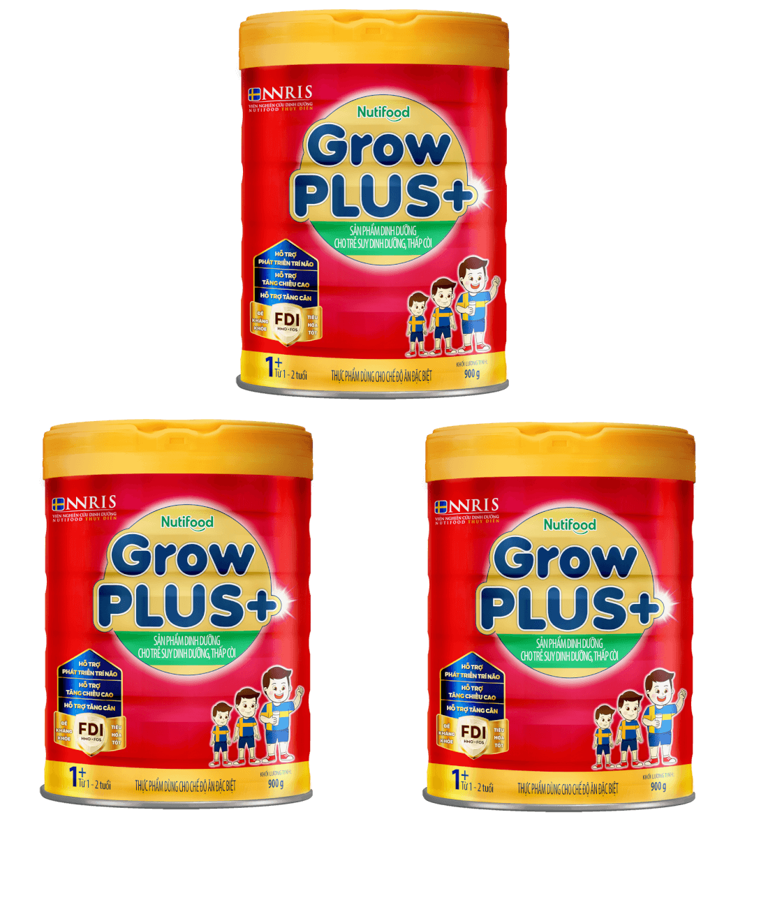 Bộ 3 Lon Sữa Bột Growplus Đỏ 900 Gr Sữa Dành Cho Trẻ Từ 1 - 10 Tuổi Bị Suy Dinh Dưỡng Thấp Còi Mẫu Mới Của Nutifood