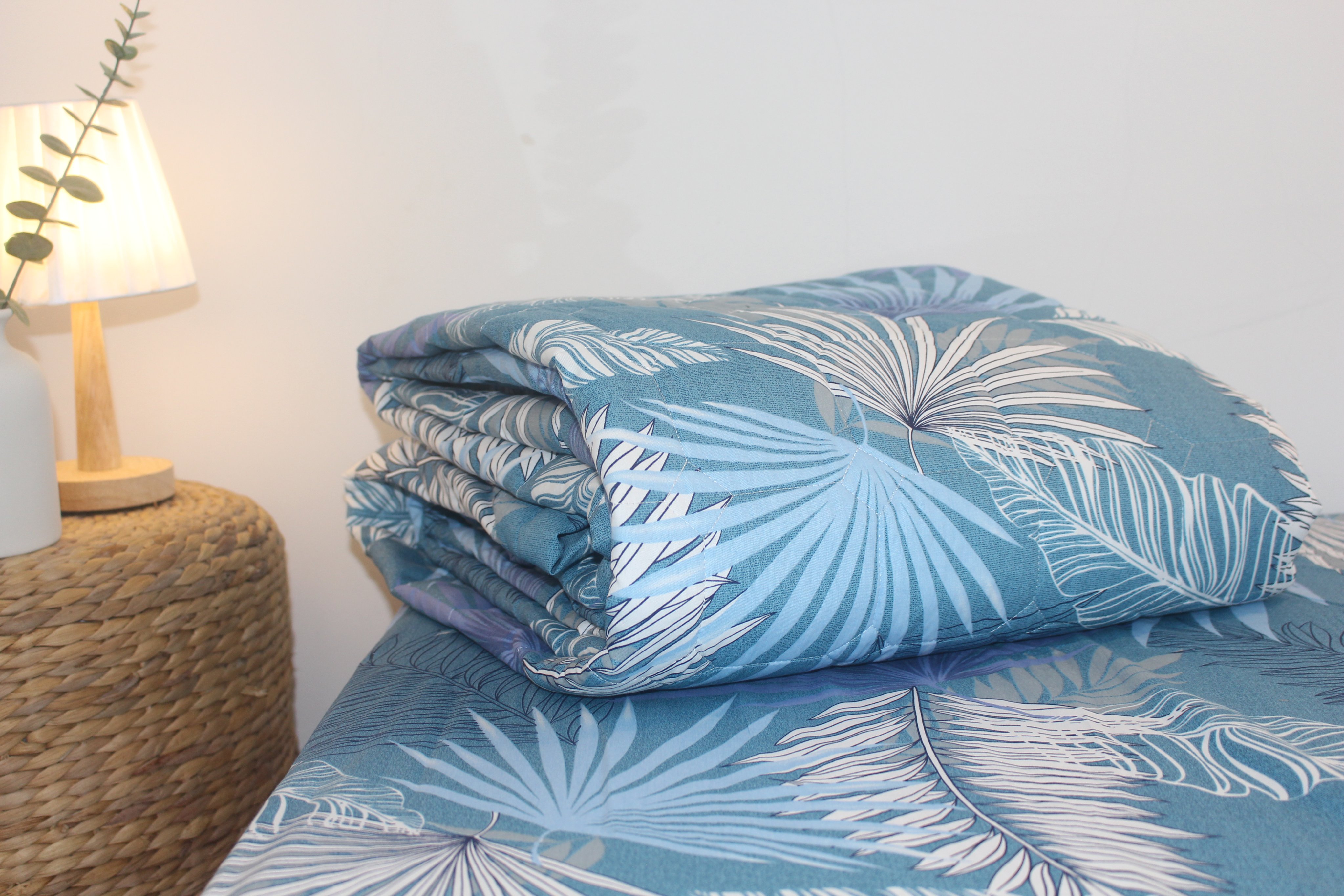 Bộ Drap Gối Cotton - Lá Cọ Xanh- vải dày dặn, mát mẻ, siêu thấm mồ hôi