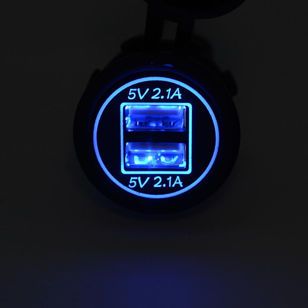 2 Pieces Blue+Red LED Car Motorcycle Dual USB Port Charger Power Outlet