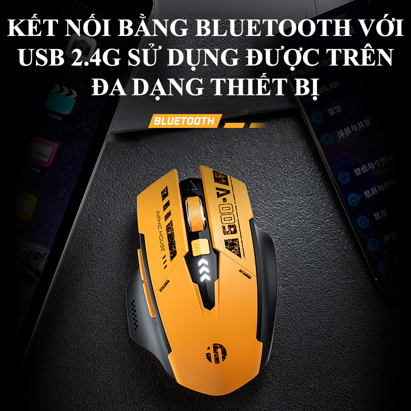 Chuột không dây INPHIC A9 sử dụng pin sạc kết nối Bluetooth và chip USB 2.4G thiết kế kiểu dáng xe đua cool ngầu dành cho game thủ - Hàng Chính Hãng