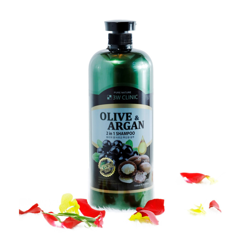 Dầu gội Olive Argan 2 trong 1 3W CLINIC Hàn Quốc 1500ml