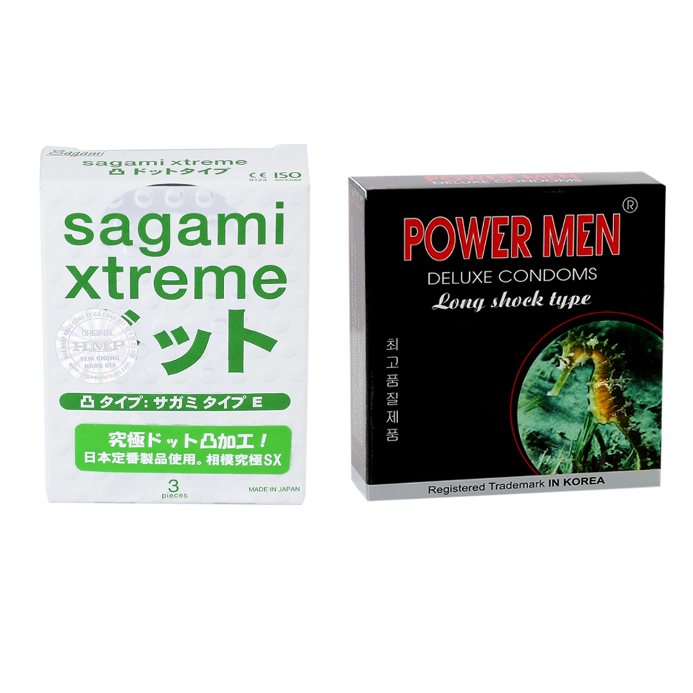  Bao Cao Su Gai Sagami White 3pcs (Nhật Bản) + BCS Kéo Dài Thời Gian Power Men Cá Ngựa Đen 3pcs (Hàn Quốc) - 100% Hàng Chính Hãng - Che Tên Sản Phẩm